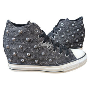 Converse 2014 Lux Mid Hidden Wedge Studded Star Lurex Black Sneaker 7.5 RARE
